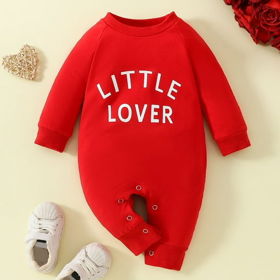 Boys Girls Valentine's Day Long Sleeve Letter Prints Romper Jumpsuit Clothes 6-12 Months