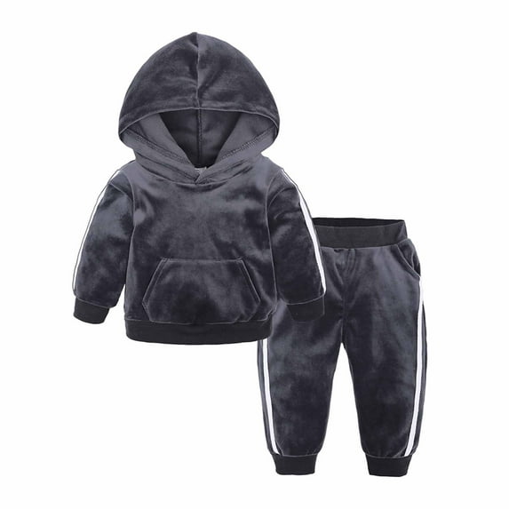 Boys Girls Velvet Hooded Tracksuit, Kids Hoodies Sweatshirt Pullover Tops with Sweatpants Fall Winter Outfit Set Girl 2 Piece Outfits Sets Casual Dark Gray 6-7Y