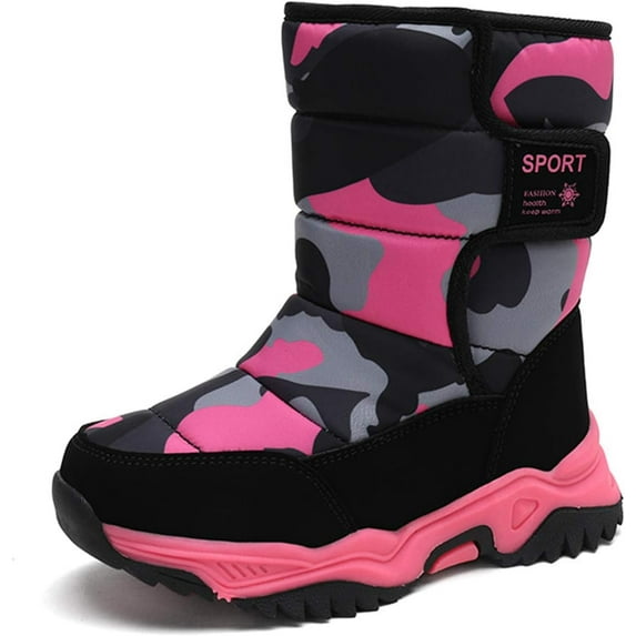 Boys Girls Warm Snow Boots Plush Lining Non-Slip Cold-Proof Cotton Boots Kids Winter Outdoor Sports Shoes (Toddler/Little Kid/Big Kid)