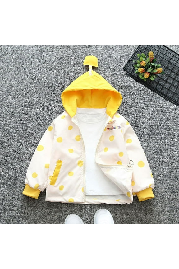 Boys Girls Waterproof Hooded Jackets Cotton Lined Rain Jackets Cartoon Baby Children Coat Long Sleeve Top Yellow 6 Years