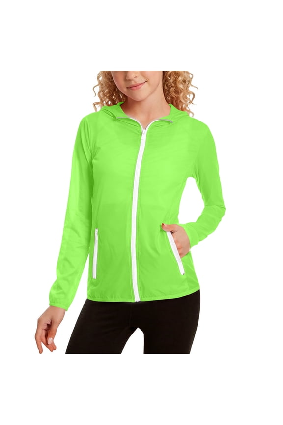Boys Girls Waterproof Jacket Lightweight Windbreaker Raincoat Sports Hooded Outerwear Cycling Hiking Gear Running Years 5-12 Green