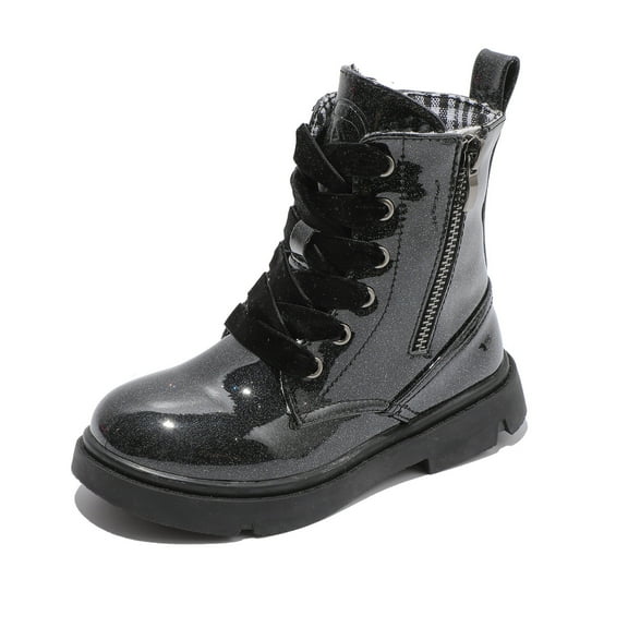 Boys Girls Waterproof Lace Up Side Zipper Mid Calf Combat Boots Black 12 Little Kid