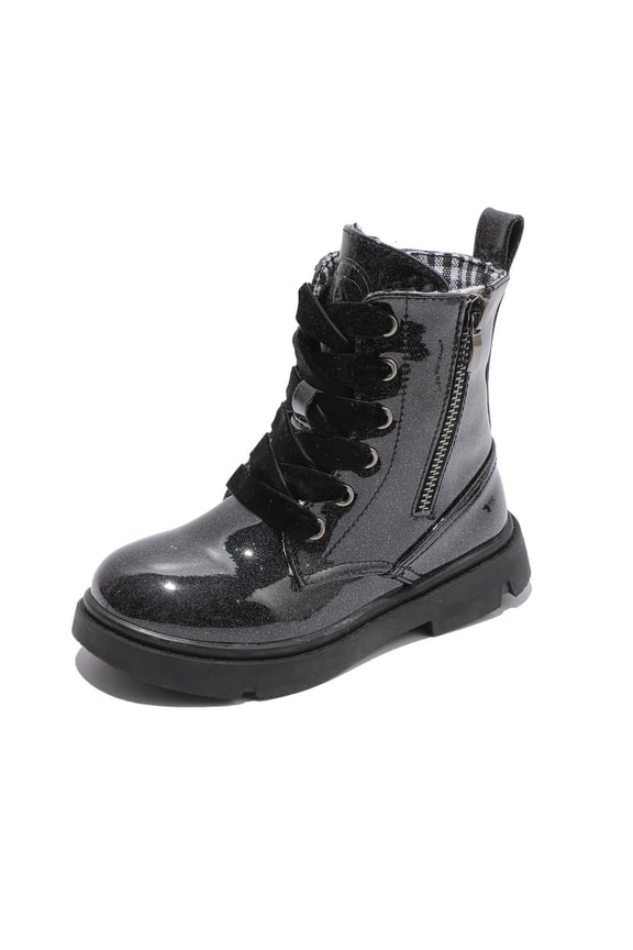 Boys Girls Waterproof Lace Up Side Zipper Mid Calf Combat Boots Black 12 Little Kid