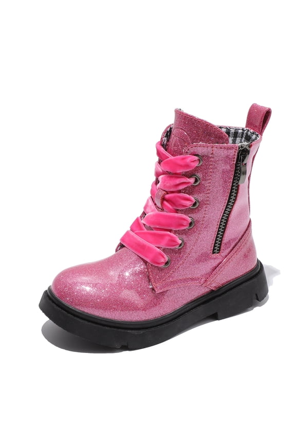 Boys Girls Waterproof Lace Up Side Zipper Mid Calf Combat Boots Pink 11.5 Little Kid