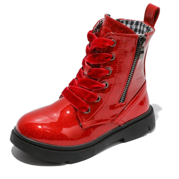 Boys Girls Waterproof Lace Up Side Zipper Mid Calf Combat Boots Red 12 Little Kid