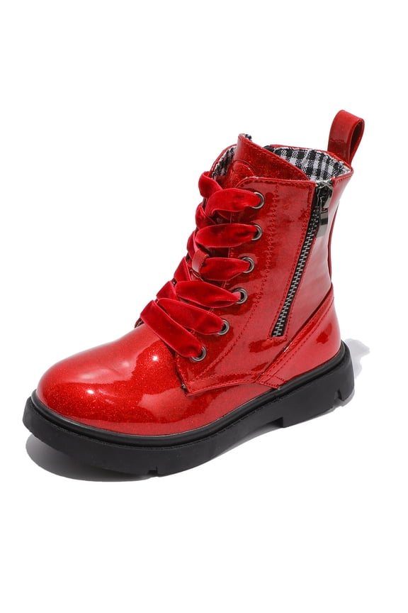 Boys Girls Waterproof Lace Up Side Zipper Mid Calf Combat Boots Red 12 Little Kid