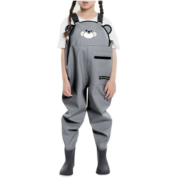 Boys Girls Waterproof Rain Bib Pants Quick Dry Lightweigt PVC Adjustable Overalls for Toddlers Kids (4 Years, Gray)