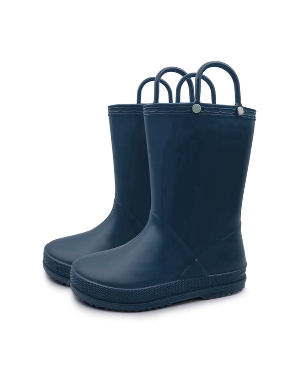 Boys Girls Waterproof Rain Boots Kids Toddler Solid Color Rain Shoes with Easy On Handles