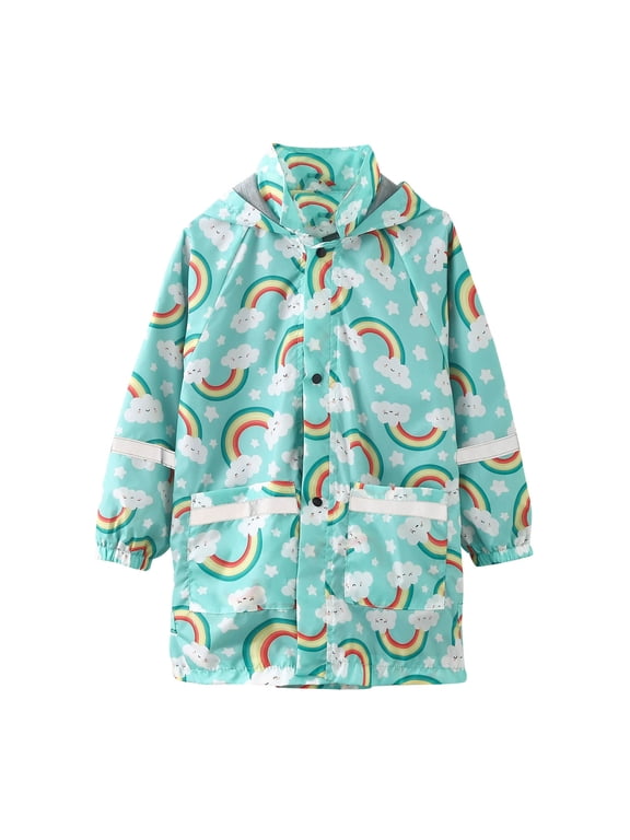 Boys Girls Waterproof Rainbow Clouds Print Rain Jacket with Zipper Pockets for School Outdoor Rainy Days Raincoat 2-3 Years