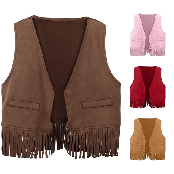 Boys Girls Western Cowboy Fringe Vest Tassel Waistcoat Party