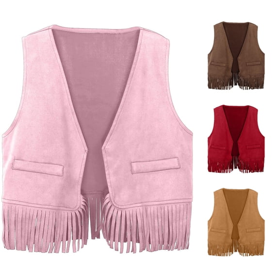 Boys Girls Western Cowboy Fringe Vest Tassel Waistcoat Party