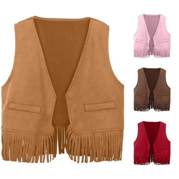 Boys Girls Western Cowboy Fringe Vest Tassel Waistcoat Party