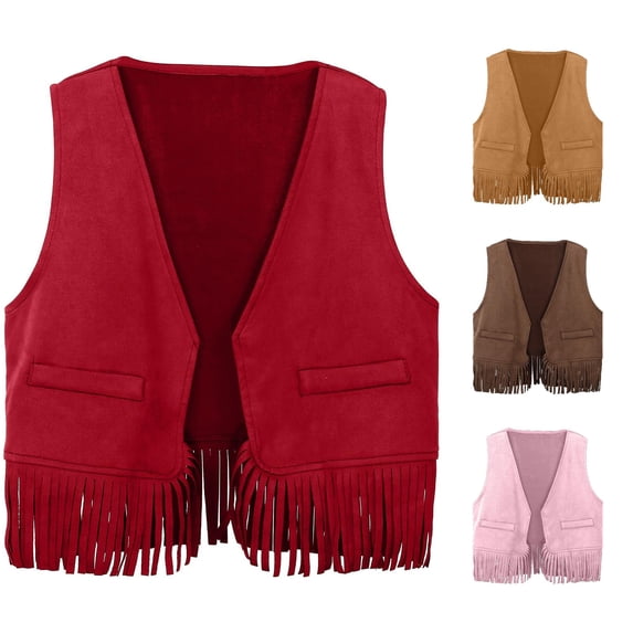 Boys Girls Western Cowboy Fringe Vest Tassel Waistcoat Party