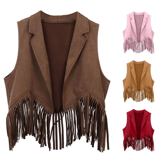 Boys Girls Western Cowboy Fringe Vest Tassel Waistcoat Party Dress Up Costume