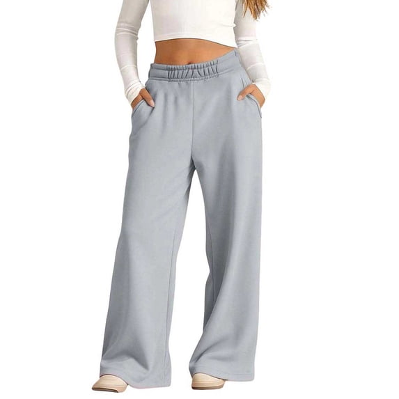 Boys Girls Wide Leg Fleece Sweatpant Fall Winter Elastic Drawstring Baggy Casual Basic Jogger Athletic Trendy Kids Pant with Pockets Years 5-13 Gray