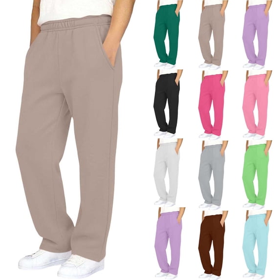 Boys Girls Wide Leg Fleece Sweatpant Fall Winter Elastic Drawstring Baggy Casual Basic Jogger Athletic Trendy Kids Pant with Pockets Years 5-13 Khaki