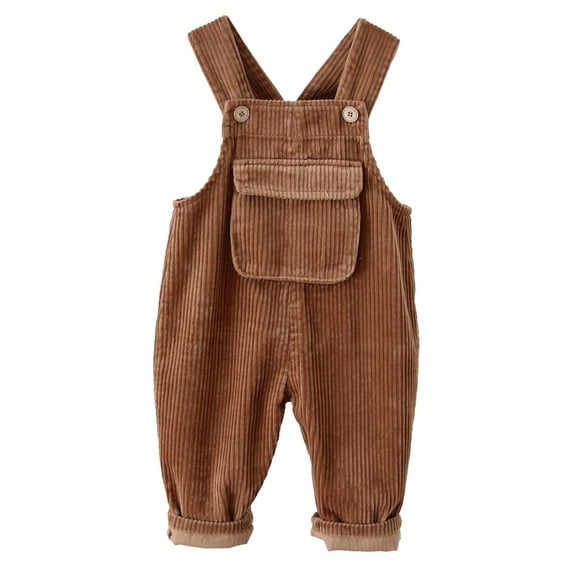 Boys Girls Wide Strap Overalls Toddler Ripped Loose Pants Cute Bottoms Corduroy Suspender Trousers with Pocket One Piece Jumpsuit Outfit for Infant Toddler Browm 12-18 Months