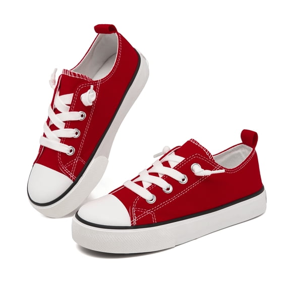 UYSYZBC Toddler & Little Kids Wide Toe Box Lace-Up Canvas Shoes, Boys Girls Cushioned Non-Slip Casual Sneakers,Red