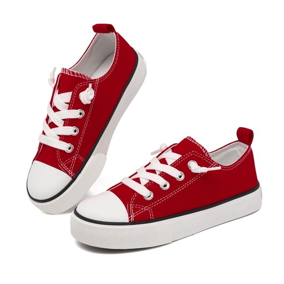 UYSYZBC Toddler & Little Kids Wide Toe Box Lace-Up Canvas Shoes, Boys Girls Cushioned Non-Slip Casual Sneakers,Red