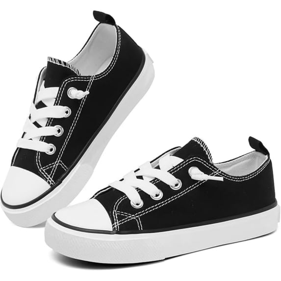 UYSYZBC Toddler & Little Kids Wide Toe Box Lace-Up Canvas Shoes, Boys Girls Cushioned Non-Slip Casual Sneakers,Black