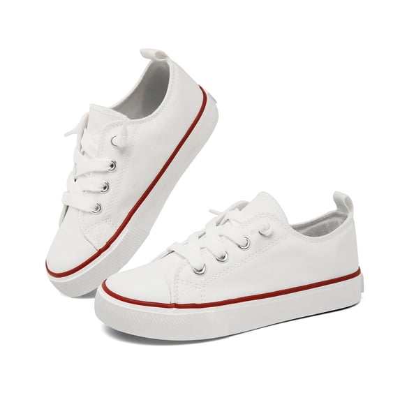 UYSYZBC Toddler & Little Kids Wide Toe Box Lace-Up Canvas Shoes, Boys Girls Cushioned Non-Slip Casual Sneakers,White