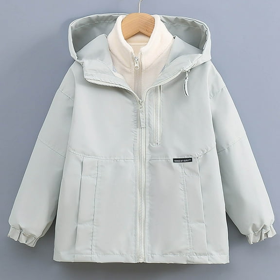 Boys Girls Windbreaker Jacket Winter Children's Windproof Waterproof Coats Three in One Outdoor Fleece Hooded Jackets Green 4Y