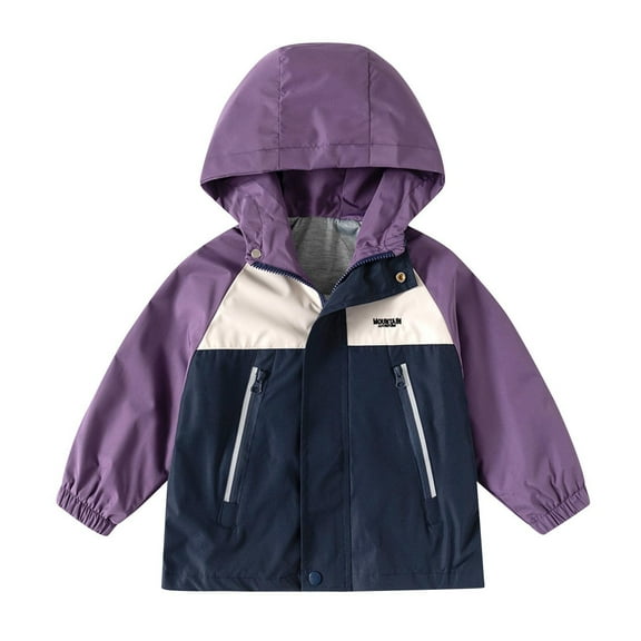 Boys Girls Windbreaker Jackets with Hood Pockets Windproof Waterproof Full-zip Outerwear Kids Coat (2 Years, Purple 01)