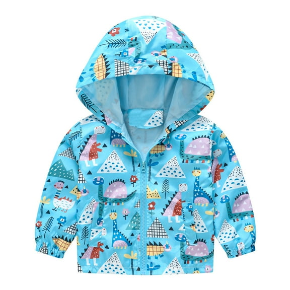 Boys Girls Windbreaker Rain Jacket with Hood Fall Cute Cartoon Lightweight Zipper Outerwear Coat for Toddler Little Kids Light Blue 12-18 Months