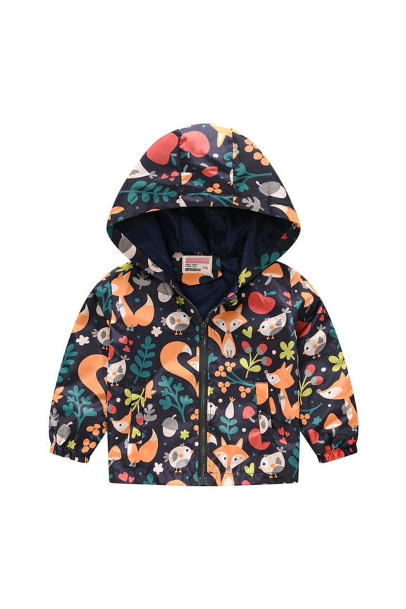 Boys Girls Windbreaker Rain Jacket with Hood Fall Cute Cartoon Lightweight Zipper Outerwear Coat for Toddler Little Kids Multicolor 18-24 Months