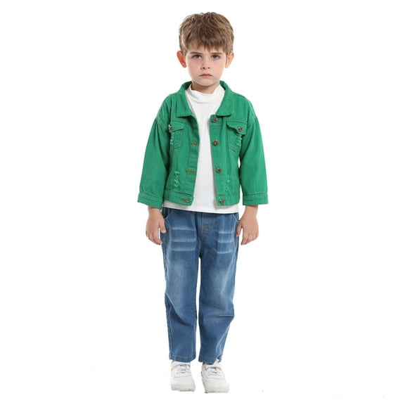 Boys Girls Windproof Solid Denim Coat Jacket (Green 6-9 Months)