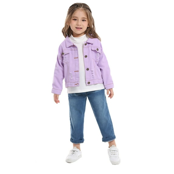 Boys Girls Windproof Solid Denim Coat Jacket (Purple 4-5 Years)
