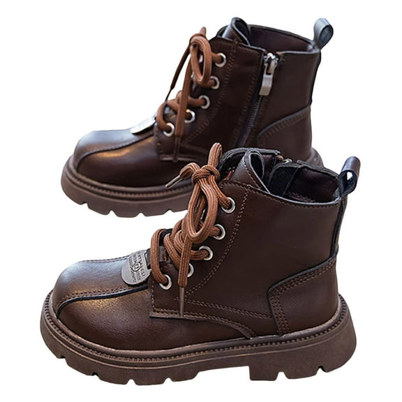 Boys Girls Winter Ankle Booties Splice Leather Lace up Zipper Platform Riding Booties Fashion Fall Winter Boots Brown 13 Little Kids