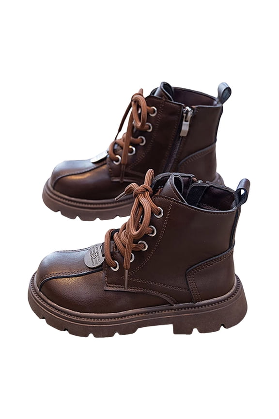 Boys Girls Winter Ankle Booties Splice Leather Lace up Zipper Platform Riding Booties Fashion Fall Winter Boots Brown 13 Little Kids