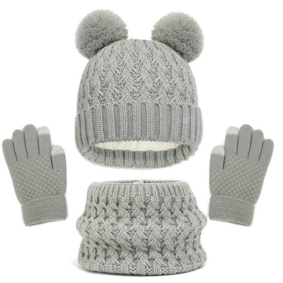 Boys Girls Winter Beanie Hat Scarf Gloves Set Thick Warm Knit Lined Toddler Neck Warmer Mittens for Kids