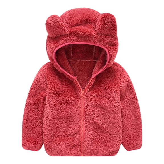 Boys Girls Winter Coat Fuzzy Fleece Outwear Jacket Warm Clothes Bear Hooded