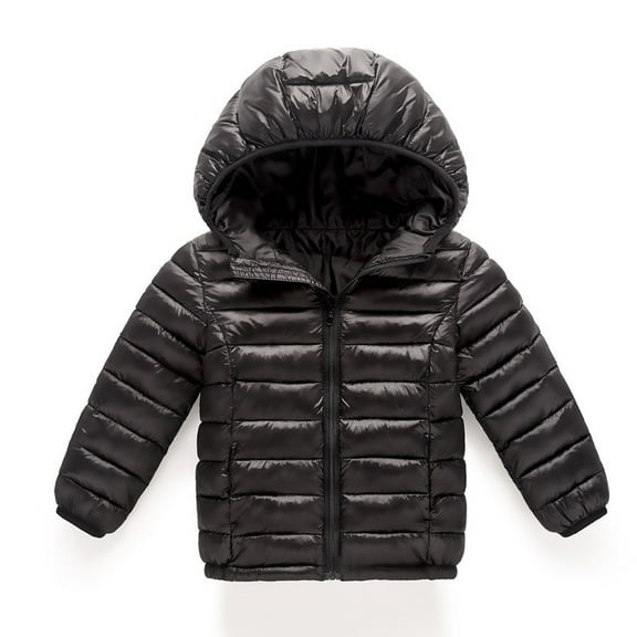 Boys Girls Winter Coat Jacket Hooded Kids Toddler Solid Color Parka Outwear Warm Cotton Puffer Hooded Jacket Black 3-4 Years