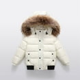 thumbnail image 1 of Boys Girls Winter Coat Padded Parka Jacket Thicken Puffer Jackets Coats Kids Teen Faux Fur Hooded Winter Down Windbreaker Snow Jacket Warm Windproof Outwear with Zipper and Pocket White 10-11Years, 1 of 4