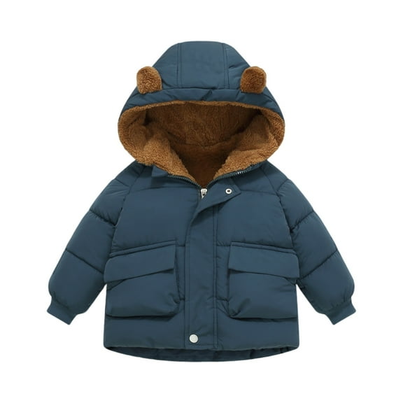 Boys Girls Winter Coat, Thick Down Alternative Insulated Hooded Jacket, Windproof & Water-Resistant for Daily Wear in Cold Climates,Blue,130