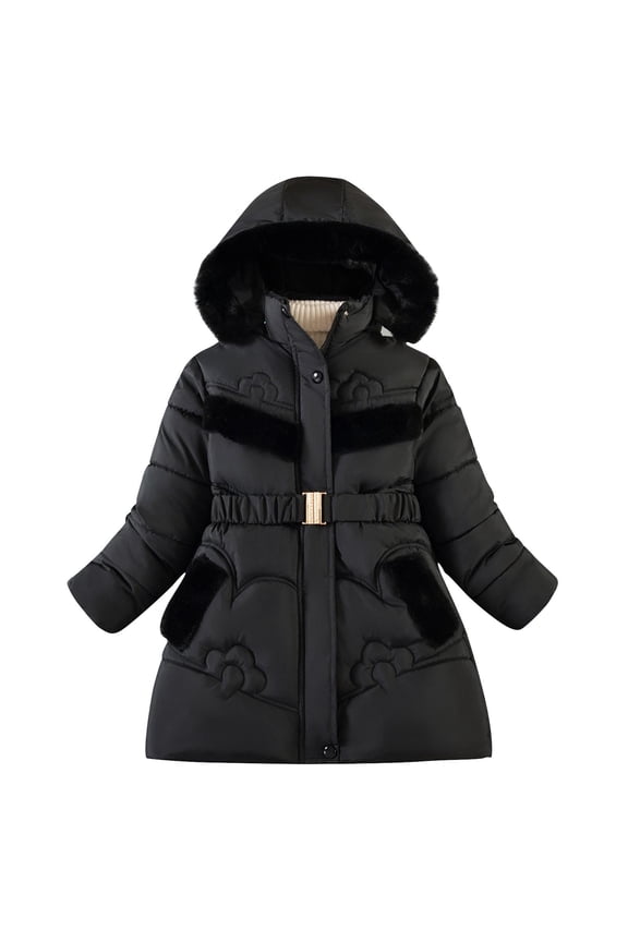 Boys Girls Winter Coat Waterproof Windbreaker Snow Skiing Jacket Fashion Warm Thick Rain Kids Outerwear With Removable Hood,Black 3,5-6 Years