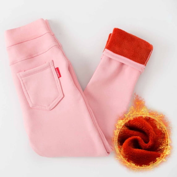 Boys Girls Winter Fleece-Lined Leggings Warm Base Layer Pants High Wasit Casual Ankle Pants for Daily & Outdoor (2-9Y)