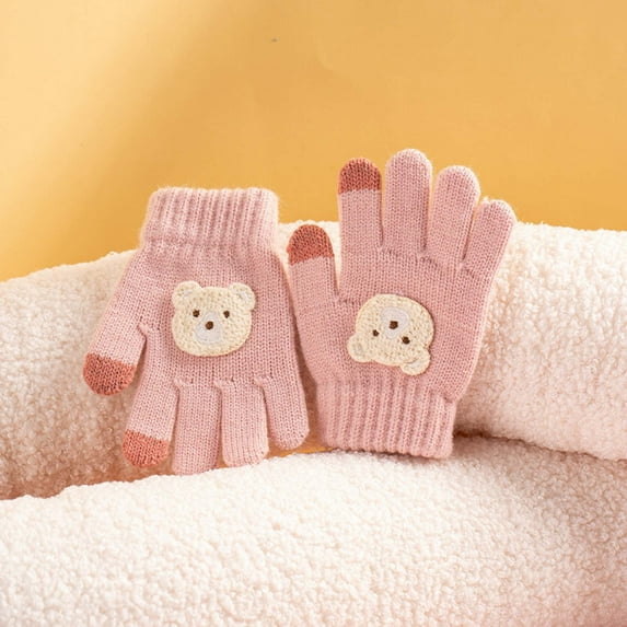 Boys and Girls Winter Gloves Childrens Gloves For Winter New Styles For Boys And Girls Bears For Cold Protection And Warmth Babys Five Finger Yarn Knitted Gloves