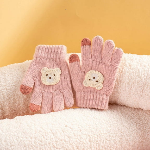 Boys and Girls Winter Gloves Childrens Gloves For Winter New Styles For Boys And Girls Bears For Cold Protection And Warmth Babys Five Finger Yarn Knitted Gloves
