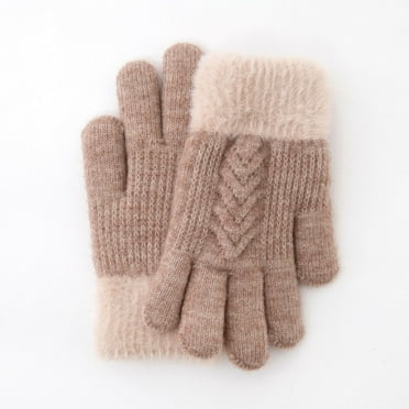 Toddler Ski Gloves Classic Cartoon Color Block Convertible Flip Top Cold Weather Warm Knitted Gloves Windproof Gloves for Little Boys Girls 5-12 Years
