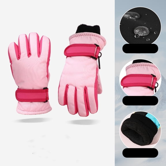 Boys & Girls Winter Gloves, Warm Fleece Lined Waterproof Gloves, Perfect for Playground, School & Cold Weather Activities Pink