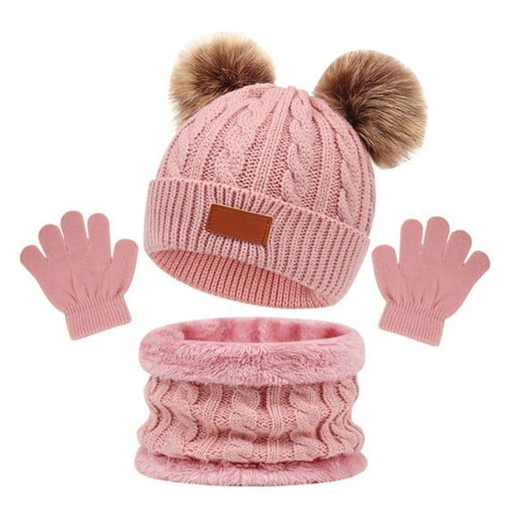Boys & Girls Winter Hats Gloves Scarfs Beanie Neck Warmer Pink One Size