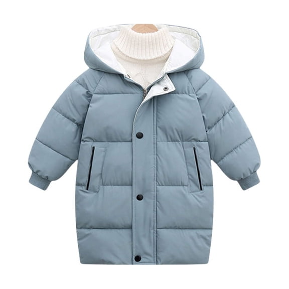 Boys Girls Winter Hooded Long Down Coats Outwear Kids Windproof Puffer Jackets Padded Parka Outwear 4-9Y