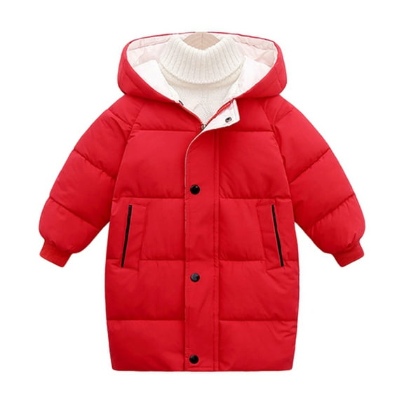 Boys Girls Winter Hooded Long Down Coats Outwear Kids Windproof Puffer Jackets Padded Parka Outwear 4-9Y