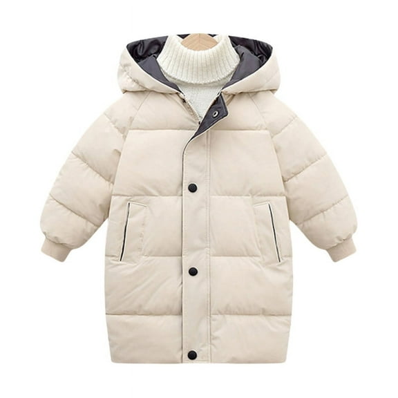 Boys Girls Winter Hooded Long Down Coats Outwear Kids Windproof Puffer Jackets Padded Parka Outwear 4-9Y