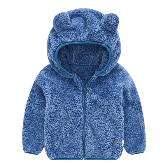 Boys Girls Winter Jacket Cartoon Fleece Hooded Jacket Coat with Ears Warm Winter Kids Zip Up Outerwear