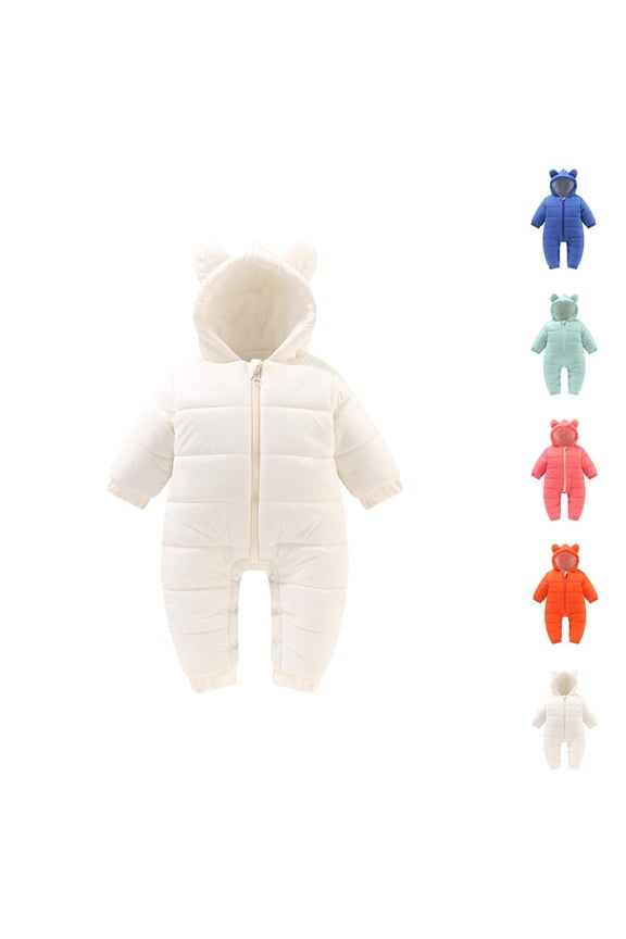 Boys Girls Winter Jacket Warm Sports Hooded Down Romper Padded Coat with Bear Ears for Kids Outwear Activities